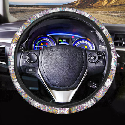 Indian Flower Elephant Pattern Print Car Steering Wheel Cover