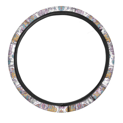Indian Flower Elephant Pattern Print Car Steering Wheel Cover