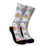 Indian Flower Elephant Pattern Print Crew Socks