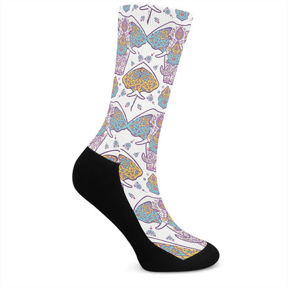 Indian Flower Elephant Pattern Print Crew Socks