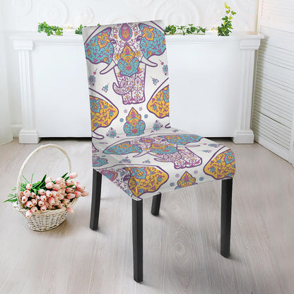 Indian Flower Elephant Pattern Print Dining Chair Slipcover