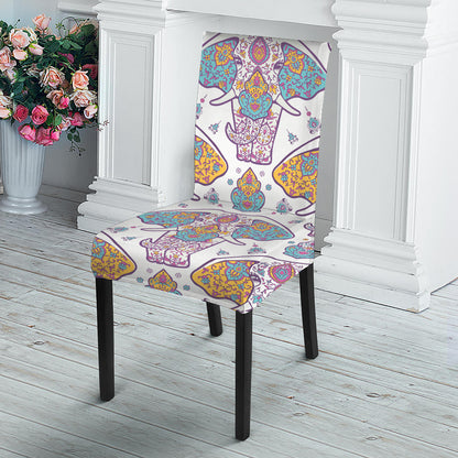 Indian Flower Elephant Pattern Print Dining Chair Slipcover