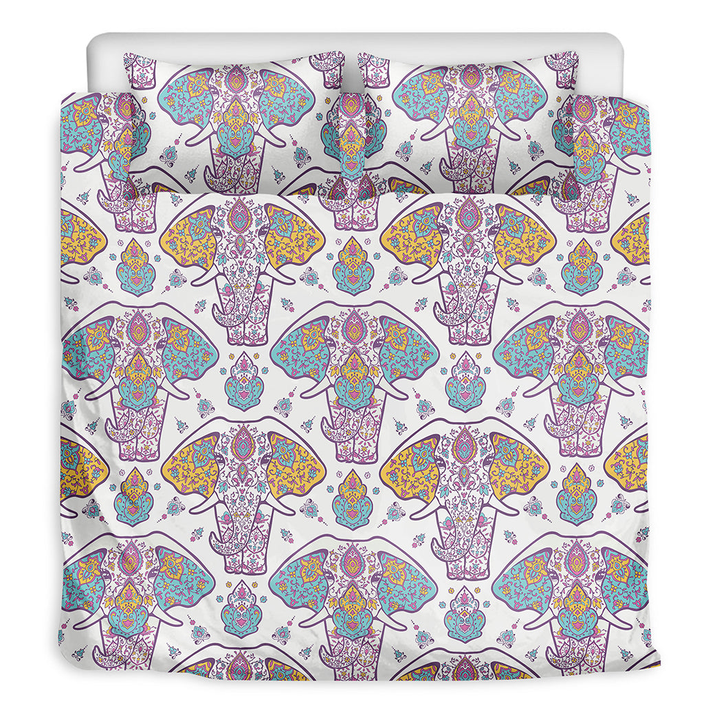 Indian Flower Elephant Pattern Print Duvet Cover Bedding Set