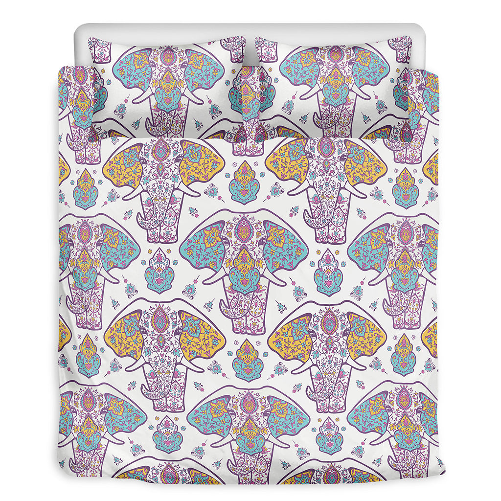 Indian Flower Elephant Pattern Print Duvet Cover Bedding Set