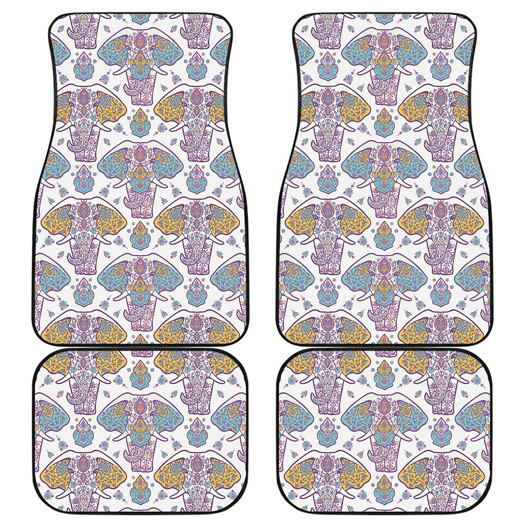 Indian Flower Elephant Pattern Print Front and Back Car Floor Mats