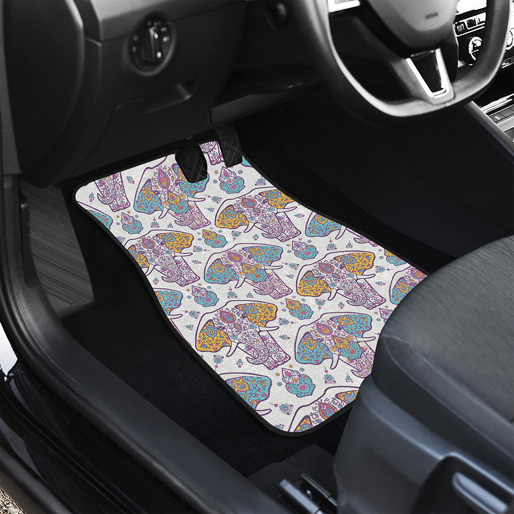 Indian Flower Elephant Pattern Print Front and Back Car Floor Mats