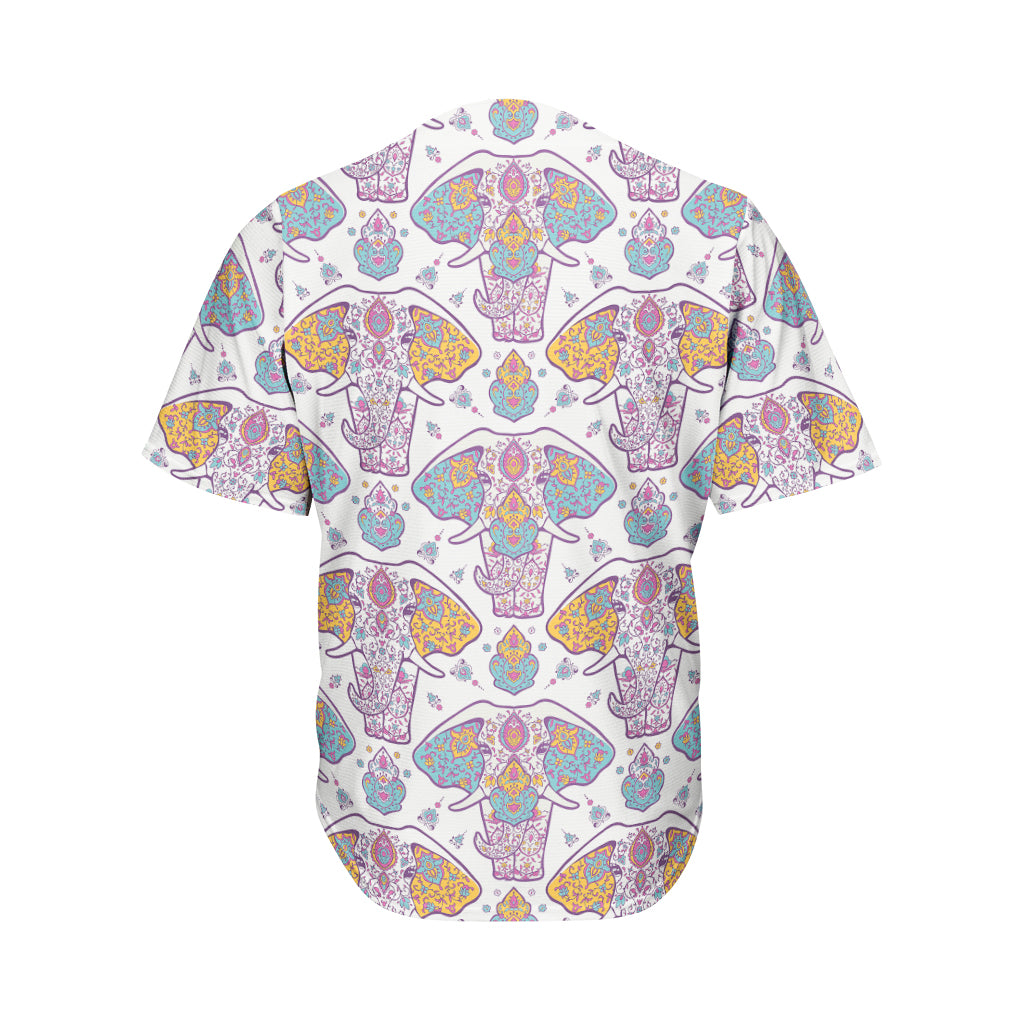 Indian Flower Elephant Pattern Print Men's Baseball Jersey