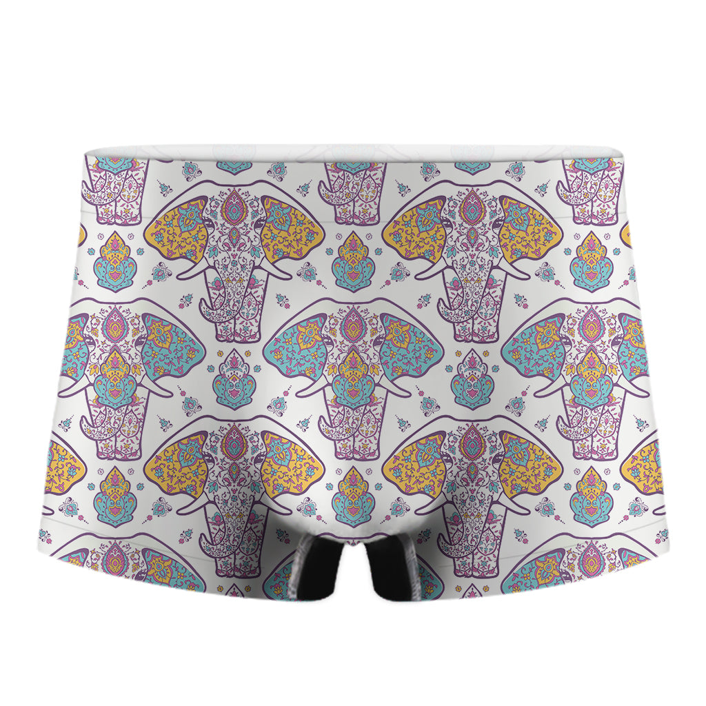 Indian Flower Elephant Pattern Print Men's Boxer Briefs