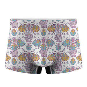 Indian Flower Elephant Pattern Print Men's Boxer Briefs