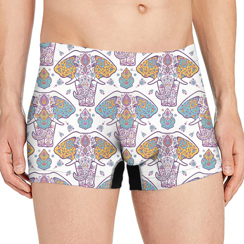 Indian Flower Elephant Pattern Print Men's Boxer Briefs