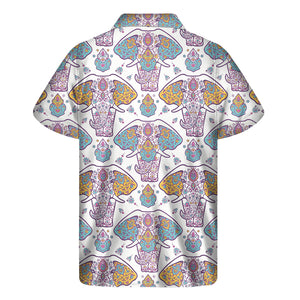 Indian Flower Elephant Pattern Print Men's Short Sleeve Shirt