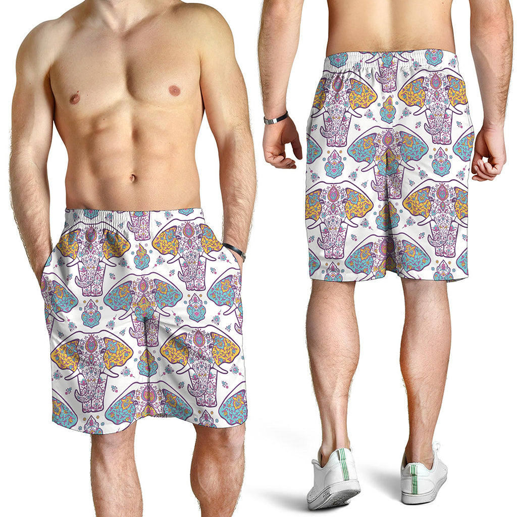 Indian Flower Elephant Pattern Print Men's Shorts