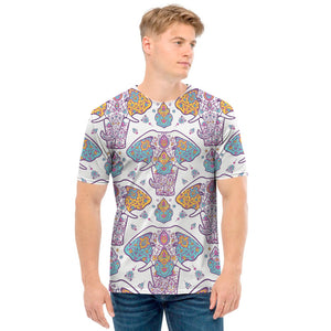 Indian Flower Elephant Pattern Print Men's T-Shirt