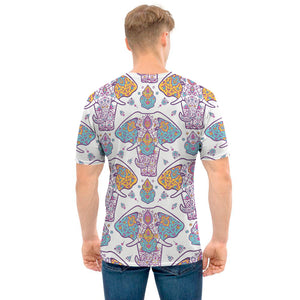 Indian Flower Elephant Pattern Print Men's T-Shirt