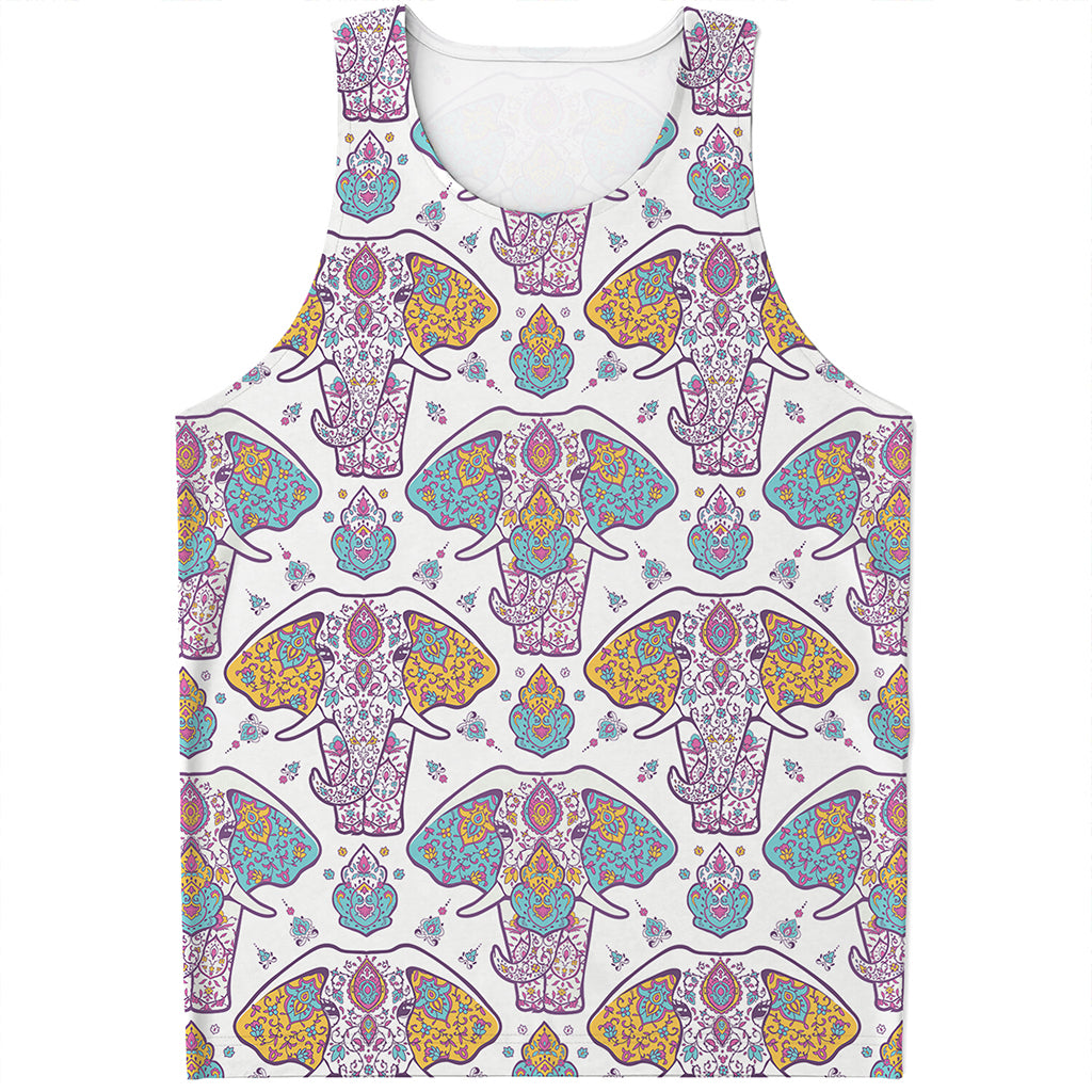 Indian Flower Elephant Pattern Print Men's Tank Top