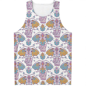 Indian Flower Elephant Pattern Print Men's Tank Top