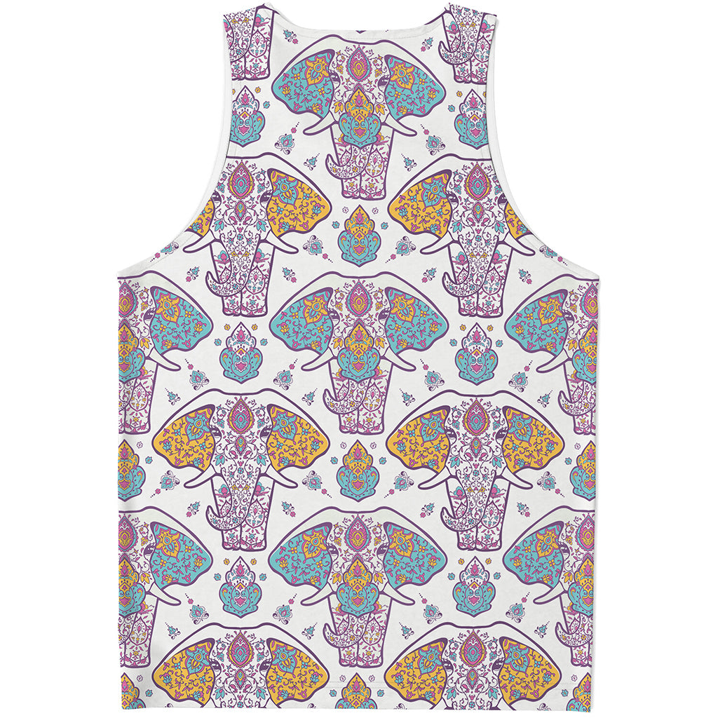 Indian Flower Elephant Pattern Print Men's Tank Top