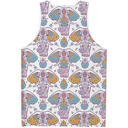 Indian Flower Elephant Pattern Print Men's Tank Top