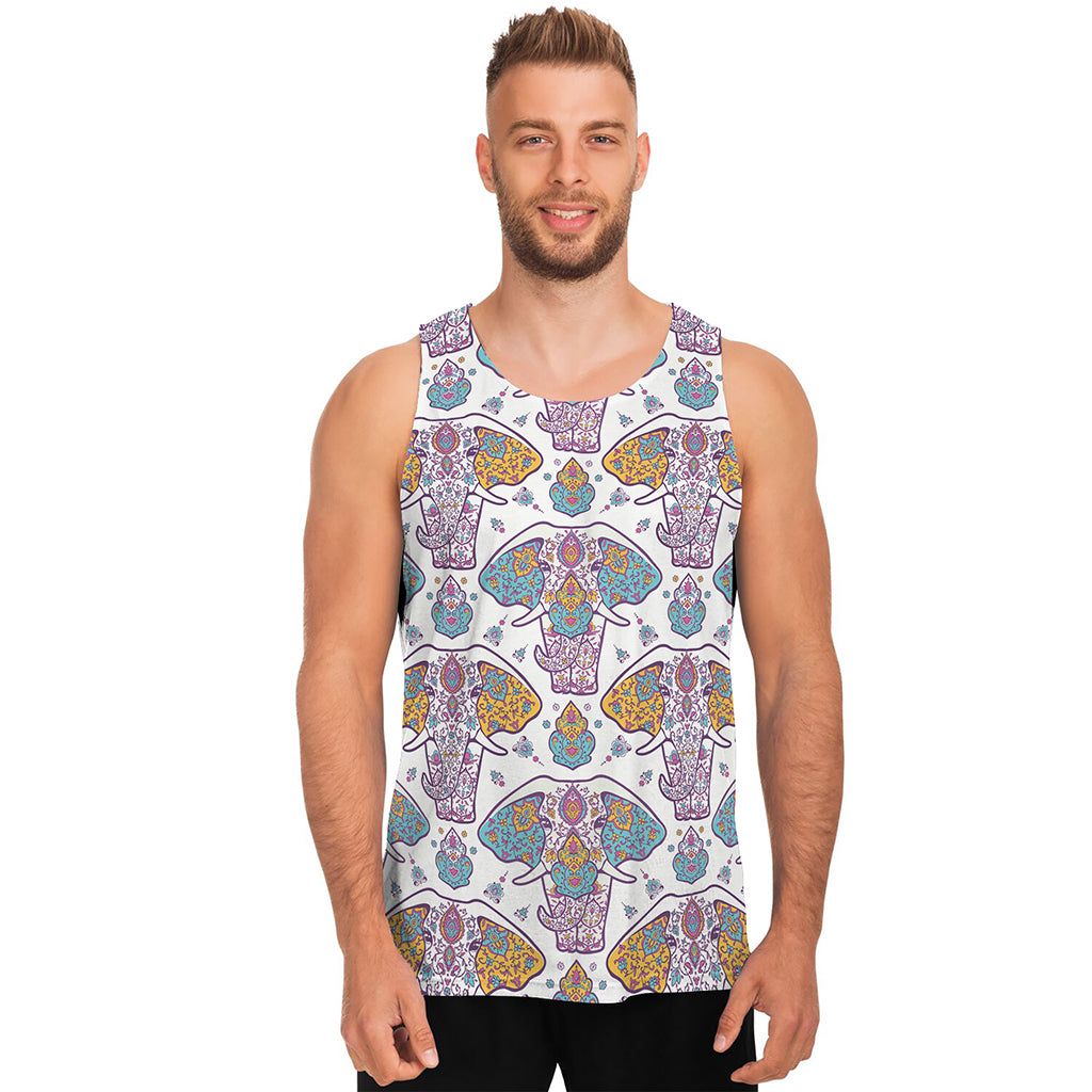 Indian Flower Elephant Pattern Print Men's Tank Top