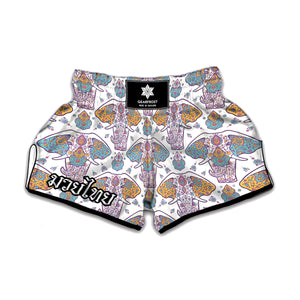 Indian Flower Elephant Pattern Print Muay Thai Boxing Shorts