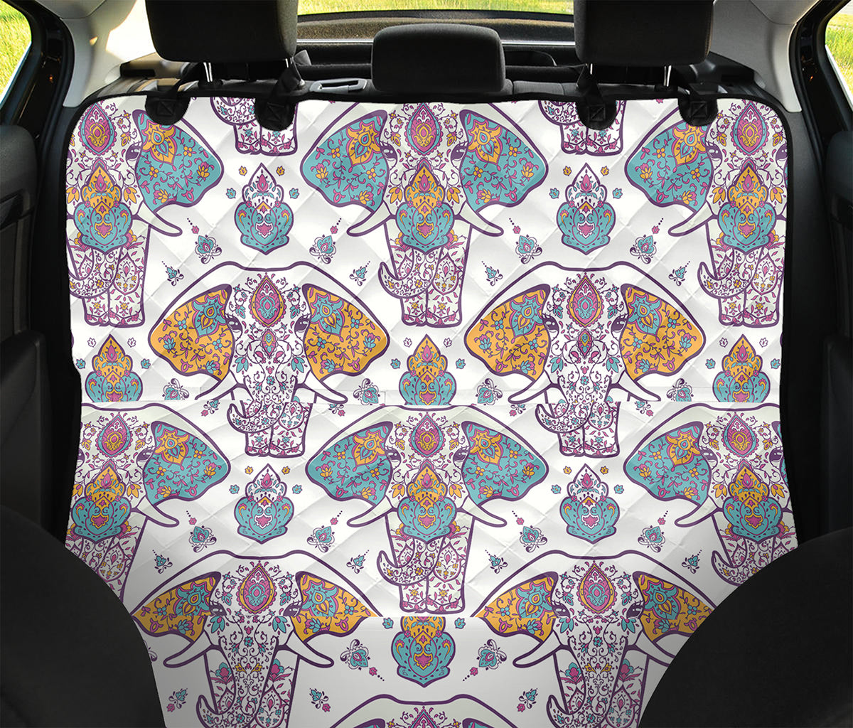 Indian Flower Elephant Pattern Print Pet Car Back Seat Cover