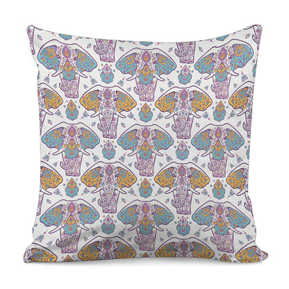 Indian Flower Elephant Pattern Print Pillow Cover