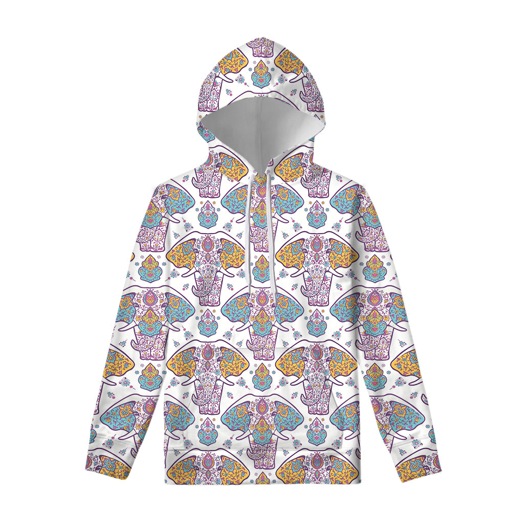 Indian Flower Elephant Pattern Print Pullover Hoodie