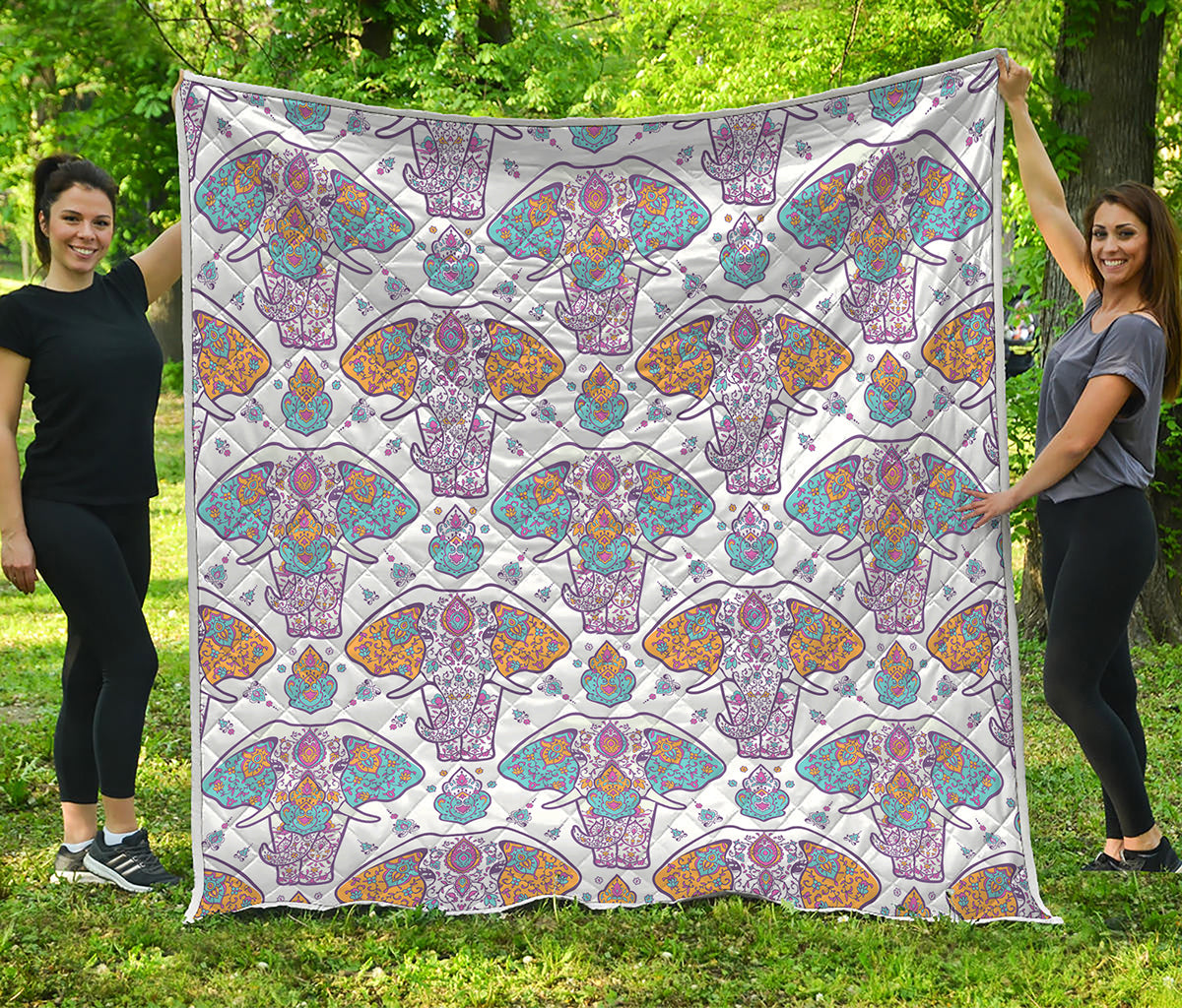 Indian Flower Elephant Pattern Print Quilt