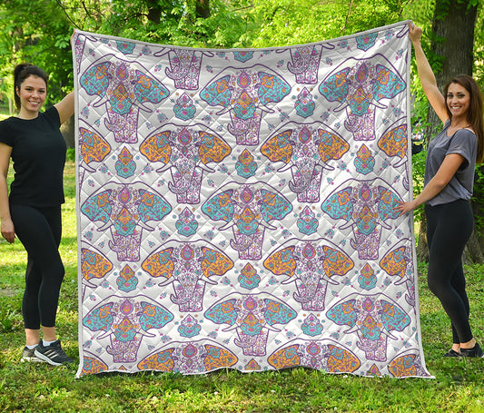 Indian Flower Elephant Pattern Print Quilt