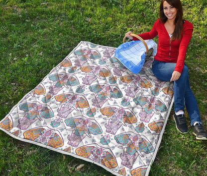Indian Flower Elephant Pattern Print Quilt
