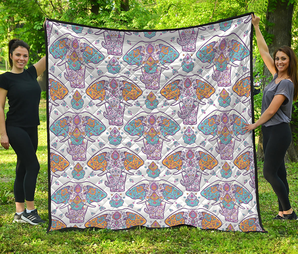 Indian Flower Elephant Pattern Print Quilt