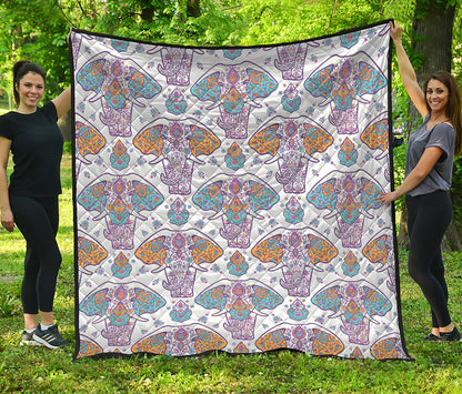 Indian Flower Elephant Pattern Print Quilt