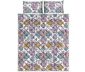 Indian Flower Elephant Pattern Print Quilt Bed Set