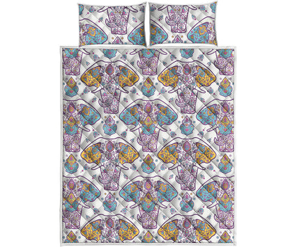 Indian Flower Elephant Pattern Print Quilt Bed Set