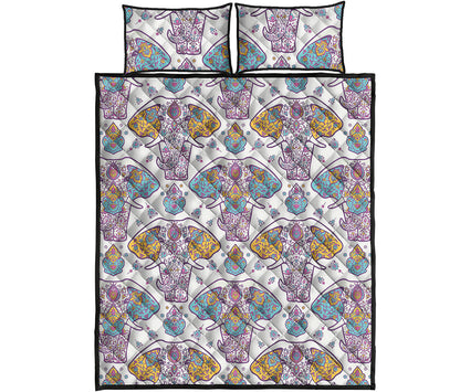 Indian Flower Elephant Pattern Print Quilt Bed Set