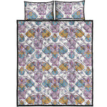 Indian Flower Elephant Pattern Print Quilt Bed Set