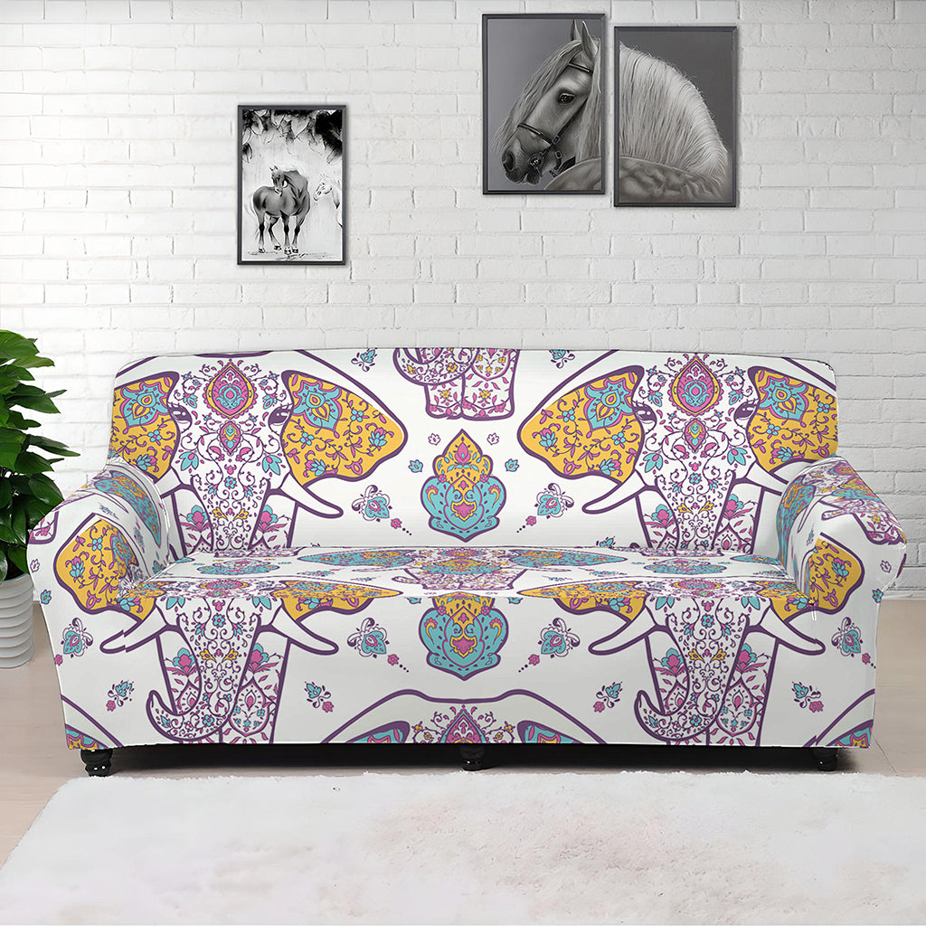 Indian Flower Elephant Pattern Print Sofa Cover