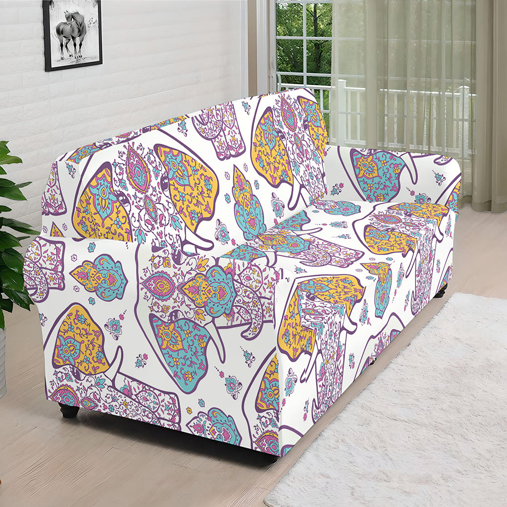 Indian Flower Elephant Pattern Print Sofa Cover