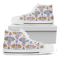 Indian Flower Elephant Pattern Print White High Top Sneakers