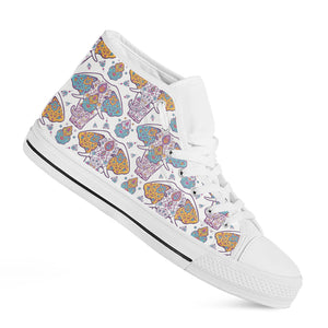 Indian Flower Elephant Pattern Print White High Top Shoes