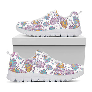 Indian Flower Elephant Pattern Print White Sneakers