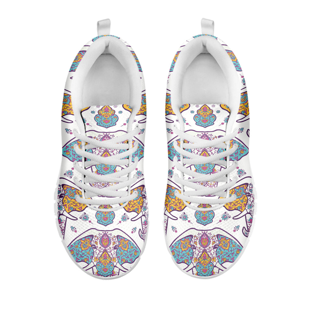 Indian Flower Elephant Pattern Print White Sneakers