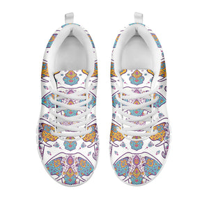 Indian Flower Elephant Pattern Print White Sneakers