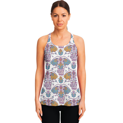 Indian Flower Elephant Pattern Print Women's Racerback Tank Top