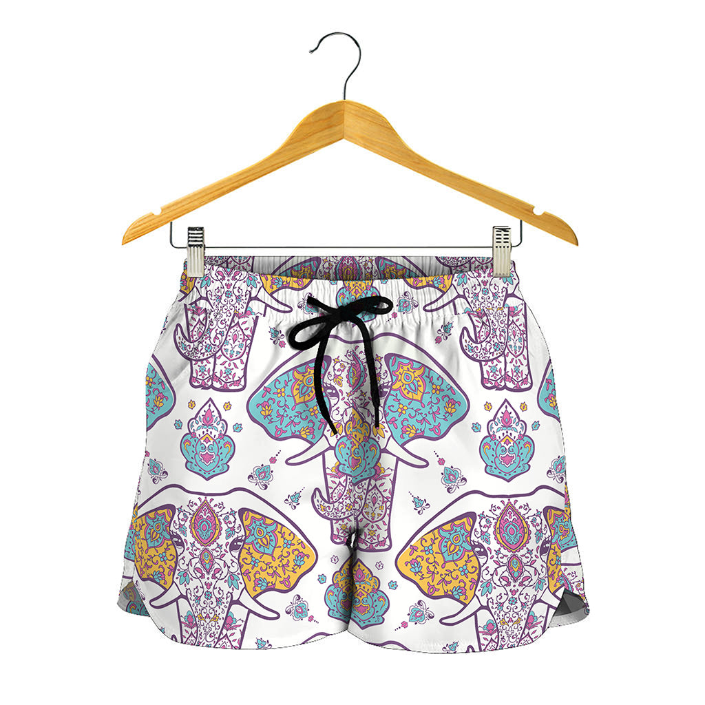 Indian Flower Elephant Pattern Print Women's Shorts