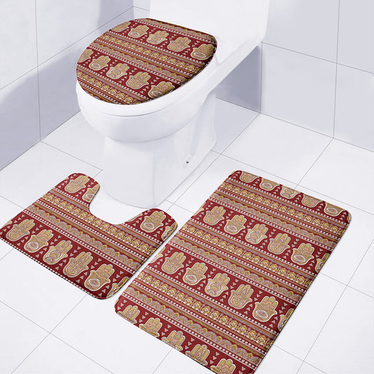 Indian Hamsa Hand Print 3 Piece Bath Mat Set