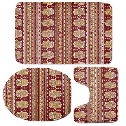 Indian Hamsa Hand Print 3 Piece Bath Mat Set