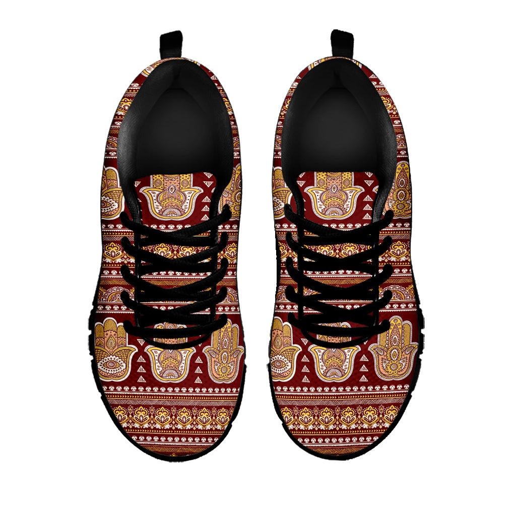 Indian Hamsa Hand Print Black Sneakers