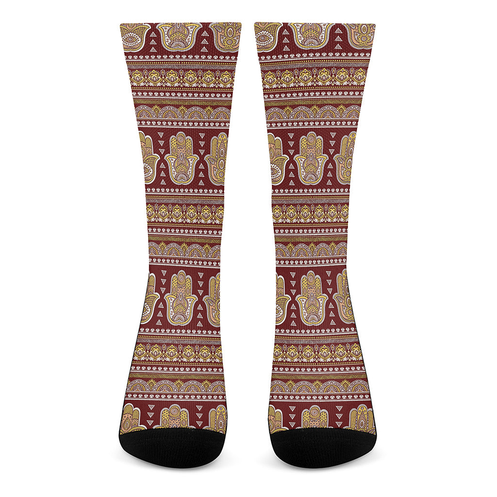 Indian Hamsa Hand Print Crew Socks