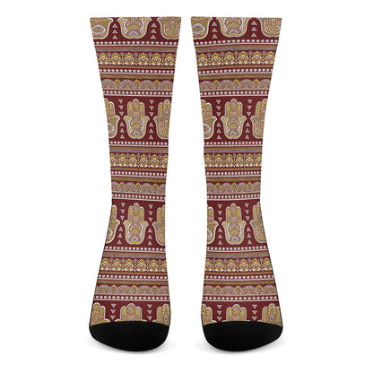 Indian Hamsa Hand Print Crew Socks